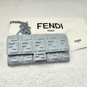 Fendi Sky Blue Embossed Baguette Continental Wallet With Chain Bag